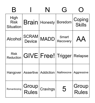 Sober Bingo Card