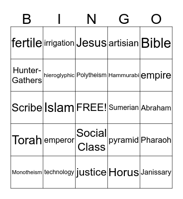 Ancient Civilization - Mesopotamia Bingo Card