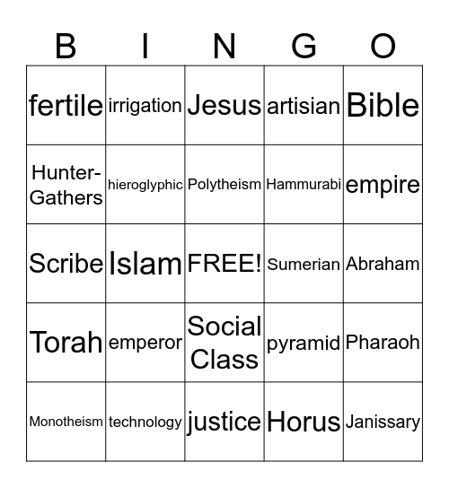 Ancient Civilization - Mesopotamia Bingo Card