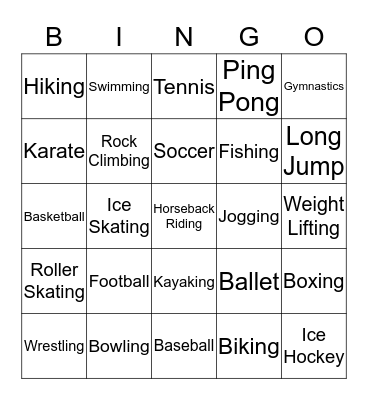 Sports Bingo Card