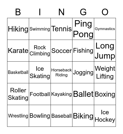 Sports Bingo Card