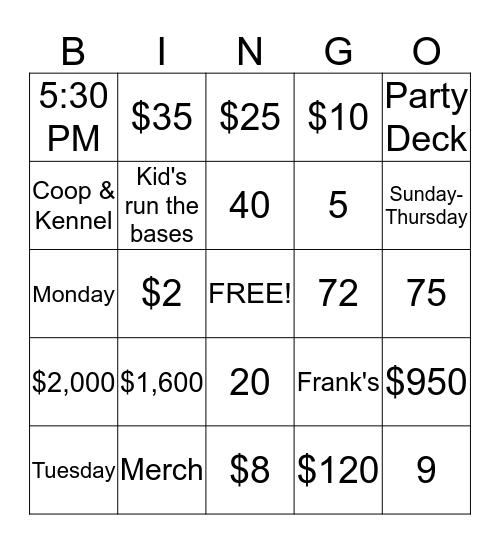 Sales Meeting 4/7 Bingo Card
