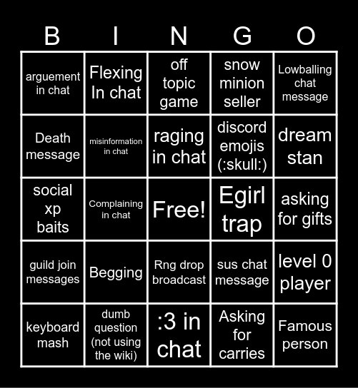 Hypixel Skyblock Hub Bingo Card