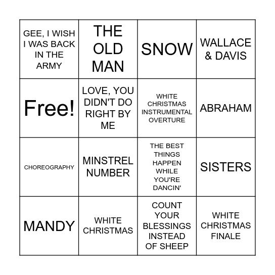 WHITE CHRISTMAS Bingo Card
