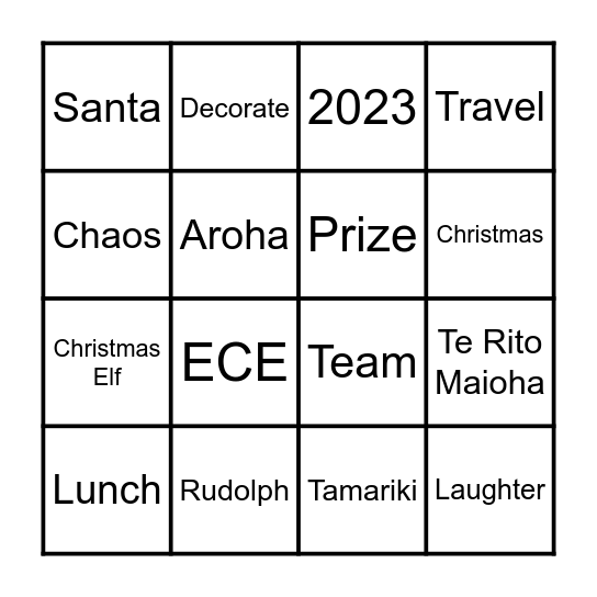 Te Rito Maioha Christmas Bingo Card