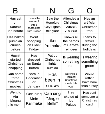 Christmas People Bingo Card