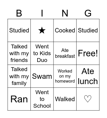 What did you do today? Bingo Card