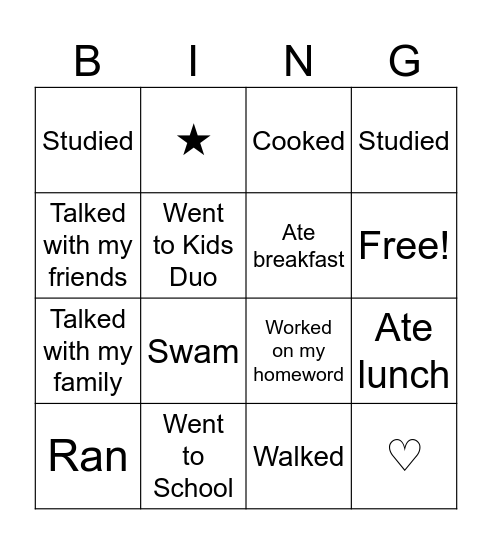 What did you do today? Bingo Card