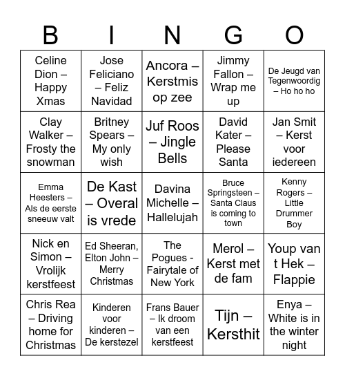 Kerstbingo Donkey Bingo Card