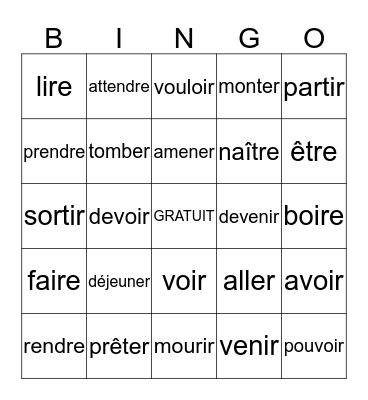 French II verbs Bingo Card