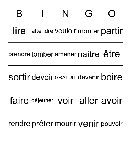 French II verbs Bingo Card