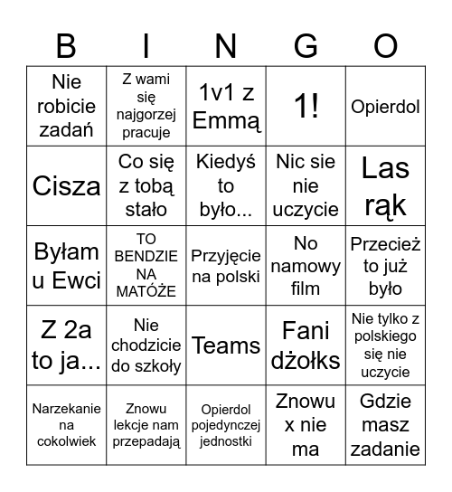 Poski Bingo Card