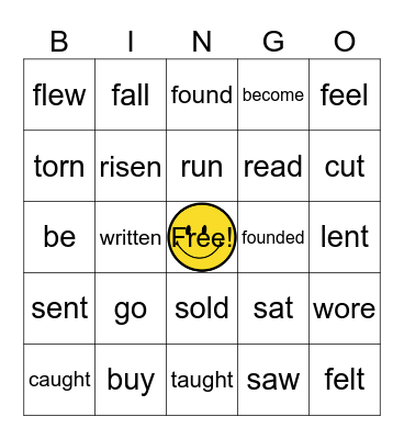 irregular verbs Bingo Card