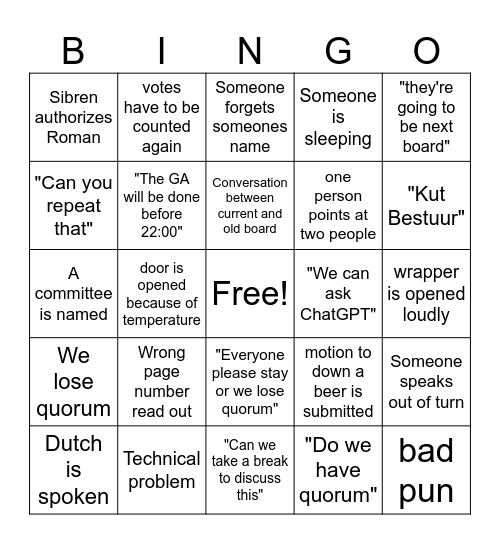 Cover GA Bingo Card