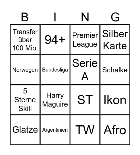 Fifa Bingo Card