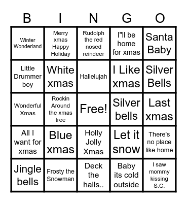Xmas Tunes Bingo Card