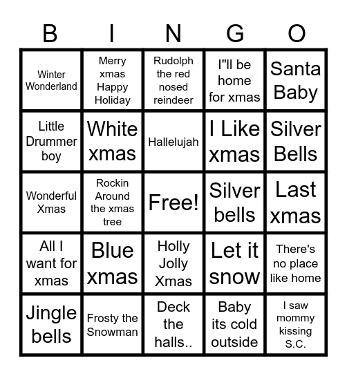 Xmas Tunes Bingo Card