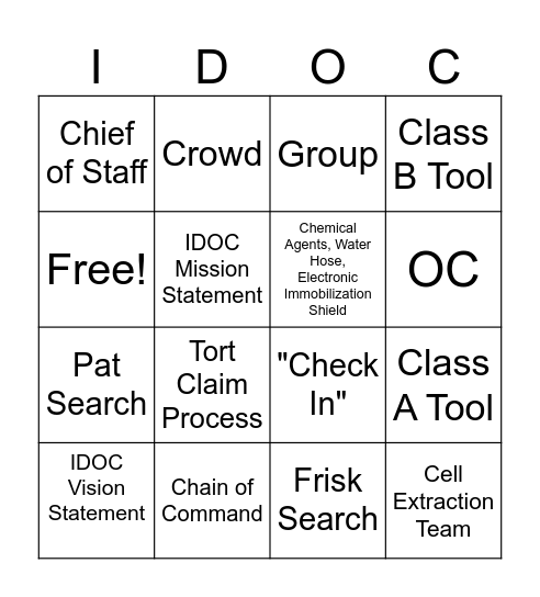 Prison Bingo Card