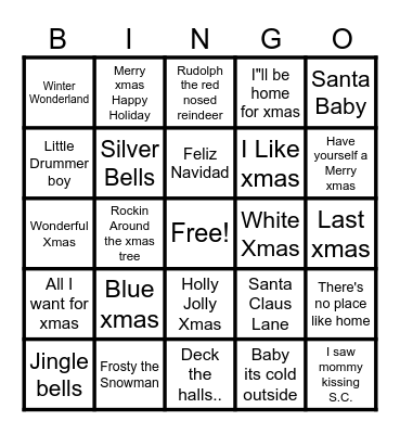 Xmas Tunes Bingo Card
