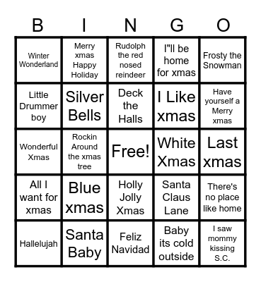 Xmas Tunes Bingo Card