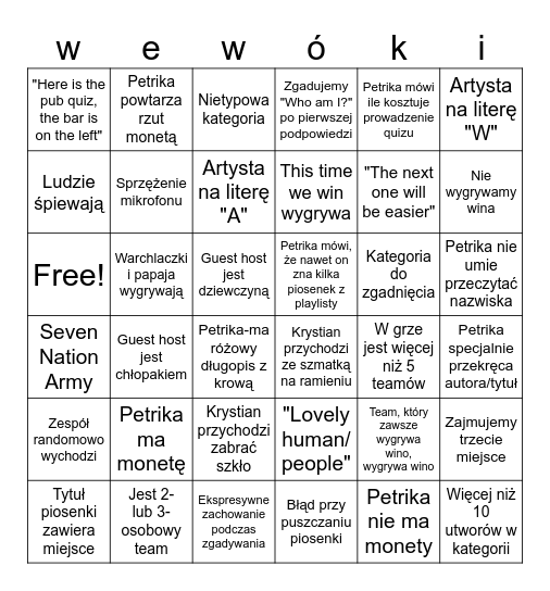 Pub quiz bingo! Bingo Card