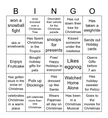 Holiday BINGO Card