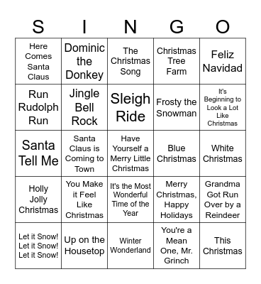 Christmas Singo Bingo Card