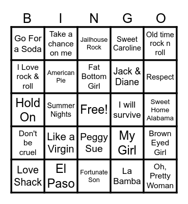 Sing-A-Longs!  Let's Hear ya ! Bingo Card