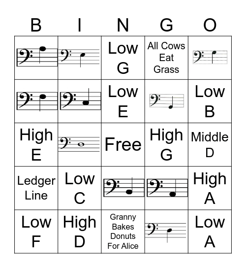 Note Blast! (Bass Clef) Bingo Card