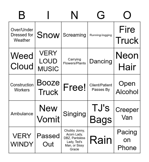 14th Street Bingo Card