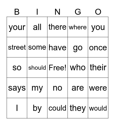 Skills 2 Tricky Word Bingo Card