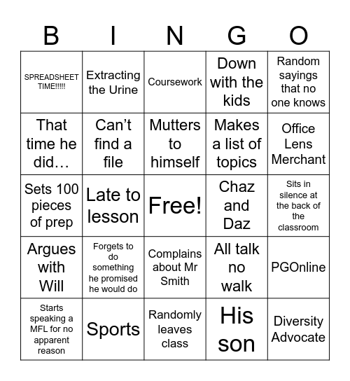 McCarten Bingo Card