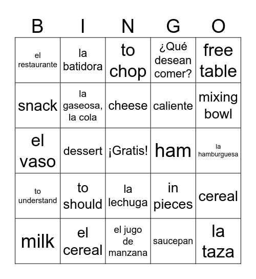 ¡A comer! Unit Lotería Bingo Card