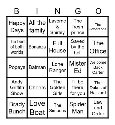 Tv Theme Songs Bingo Card