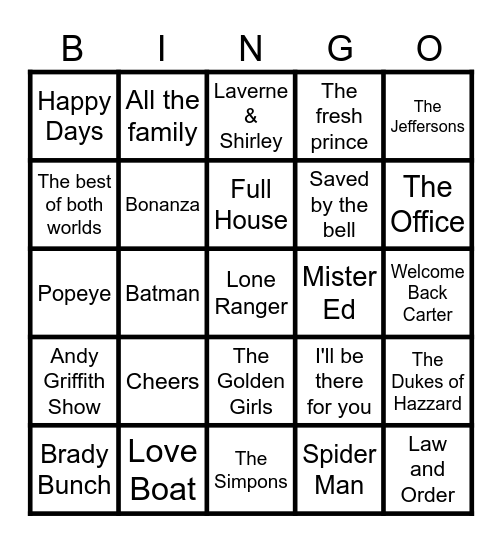 Tv Theme Songs Bingo Card