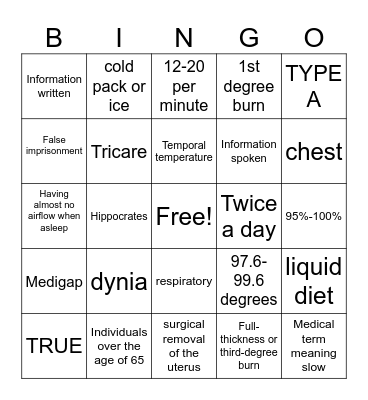 Review for Final Exam Bingo Card