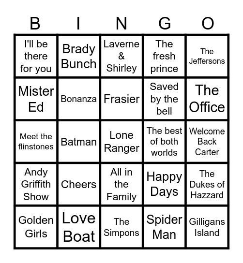 Tv Theme Songs Bingo Card