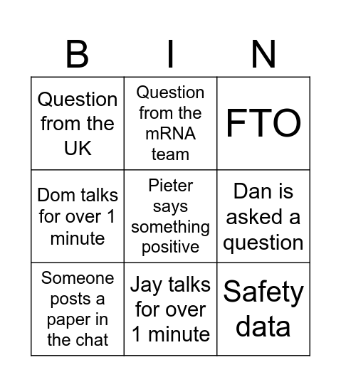 NTx Science Meeting Bingo Card