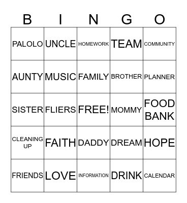 PALOLO 'OHANA LEARNING CENTER Bingo Card