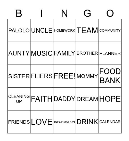 PALOLO 'OHANA LEARNING CENTER Bingo Card