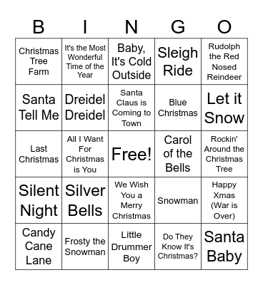 Holiday Songs Bingo Card