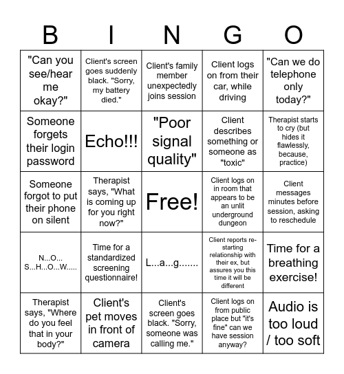 Therapist Bingo (Telehealth Edition) Bingo Card