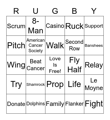Le Moyne Women's Rugby Relay Bingo Card
