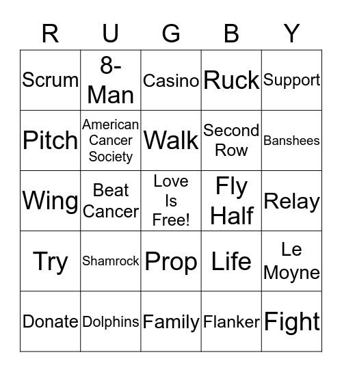 Le Moyne Women's Rugby Relay Bingo Card