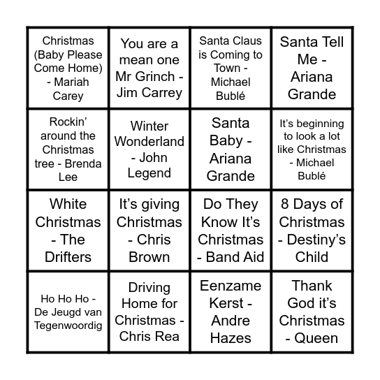 Kerst Bingo Card