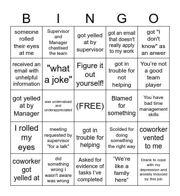 Toxic Work Bingo Card