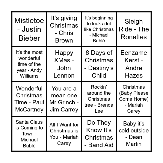 Kerst Bingo Card