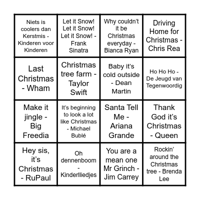 Kerst Bingo Card