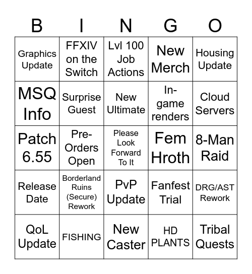 JP FANFEST Bingo Card