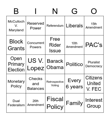 Gov Bingo Card